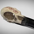 Detailed Bird Skull With Red Pentagram Patterns And Black Beak On Neutral Background