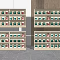 Modern Minimalist Light Wooden Bookcase with Multiple Shelves Neatly Arranged Green and Red Books