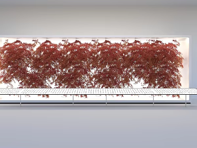 Red Foliage Art Installation On White Wall With Metal Platform Design 3d model