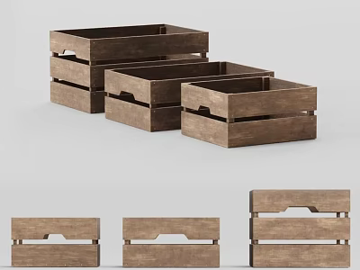 Wooden Storage Baskets With Handles In Various Sizes For Home Organization Needs 3d model