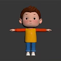 3D Game And Movie Character With Brown Hair Yellow Red Shirt Blue Pants Arms Outstretched