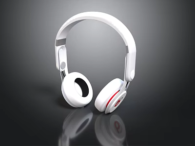 White Over Ear Headphones With Red Accents On Black Background 3d model