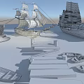 Wooden Boats Including Sailing Ships And Small Vessels Near Wooden Dock On Calm Water