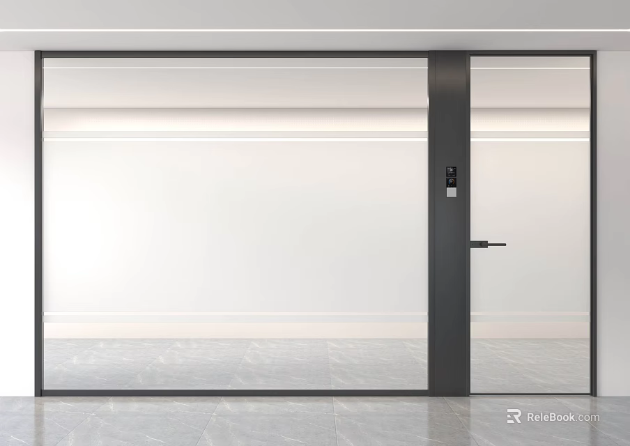 Modern Glass Room Divider With Black Frame Sliding Door Interior Design 3d model 