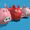 Cute Pig Shaped Toys In Various Colors And Patterns On Blue Background