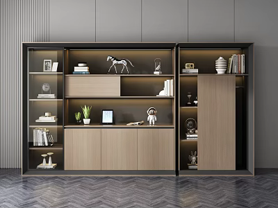 Modern Bookcase Interior Design With Layered Storage Books And Decorative Items 3d model