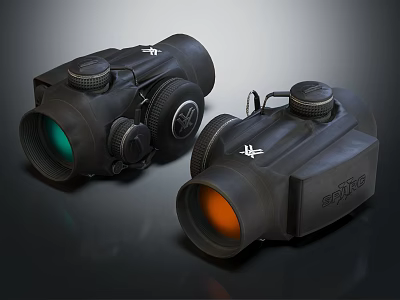 Black Binoculars With Green And Orange Lenses Ergonomic Design For Outdoor Use 3d model