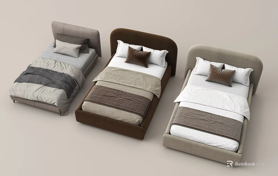 Modern Single Bed Designs With Upholstered Headboards And Cozy Bedding Sets 3d model