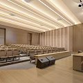 Modern Conference Room Interior With Wooden Decor Tiered Seats Lectern And Lighting Design