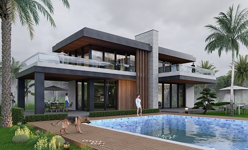 Modern Luxury Villa Homestay with Double-deck Flat Top with Pool 3d model