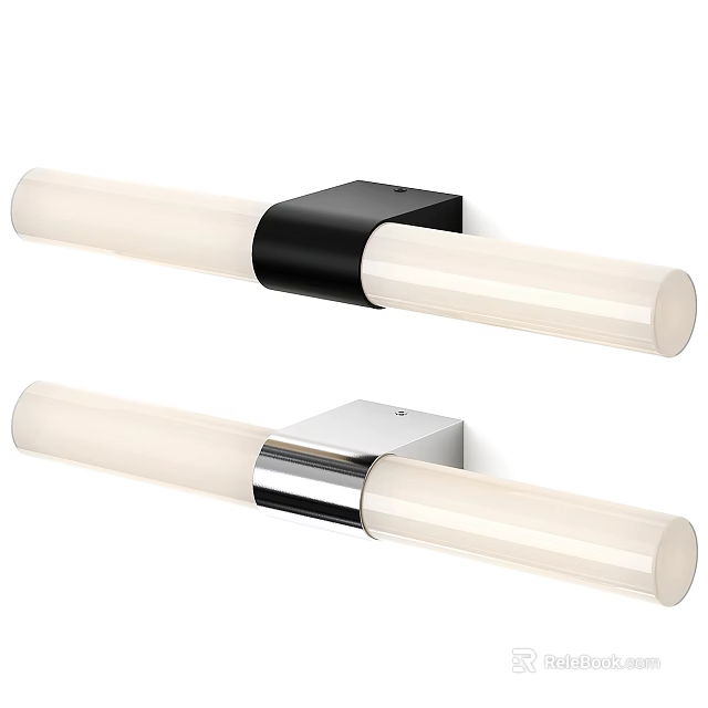 Modern Indoor Wall Lights with Long Milky White Shades and Black Silver Bases 3d model 