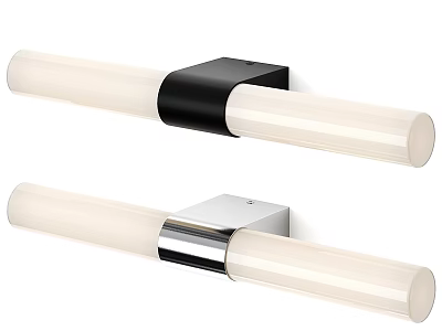 Modern Indoor Wall Lights with Long Milky White Shades and Black Silver Bases 3d model