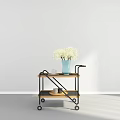 Rolling Storage Cart with Black Metal Frame Wooden Shelves Two Tier Blue Vase and Wheels