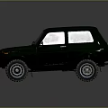 Vintage Two Door Car With Square Body Off Road Tires And Weathered Retro Finish
