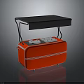 Red Mobile Food Serving Cart With Black Canopy And Dual Round Heating Plates