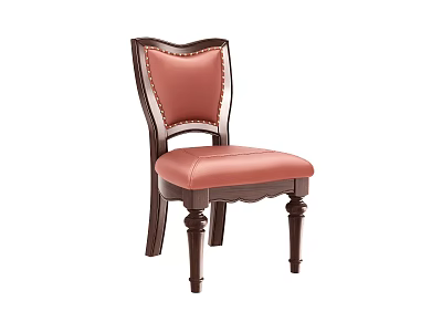 Elegant Wooden Dining Chair With Red Leather Upholstered Seat Backrest Rivet Detailing And Carved Legs 3d model
