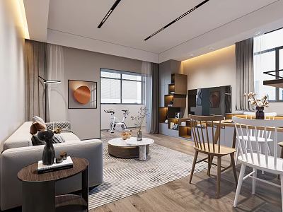 Modern Living Dining Room Interior With Sofa Coffee Table TV And Dining Chairs 3d model