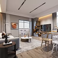 Modern Living Dining Room Interior With Sofa Coffee Table TV And Dining Chairs