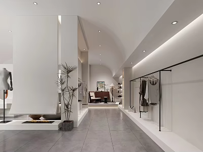 Modern Clothing Store Interior With Display Racks Fashion Outfits And Lighting 3d model