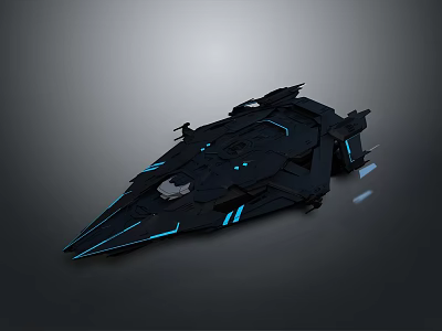 Futuristic Black Sci Fi Spaceship With Blue Illuminated Accents And Sleek Design 3d model