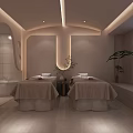 Modern Spa Sauna Interior Design With Massage Beds Green Plants And Soft Lighting