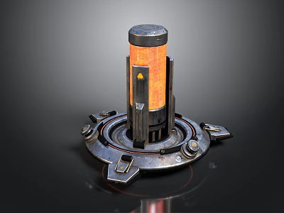 Industrial Mechanical Device Featuring Orange Cylinder And Circular Metal Base 3d model