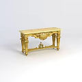 Tech Exhibition Hall Featuring Golden Decorative Table With Ornate Carvings And Intricate Designs