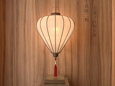 Traditional Chinese Paper Lantern With Black Frame And Red Tassel On Wooden Background 3d model