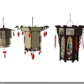Traditional Chinese Lanterns With Various Hanging Designs Red Tassels And Decorative Patterns