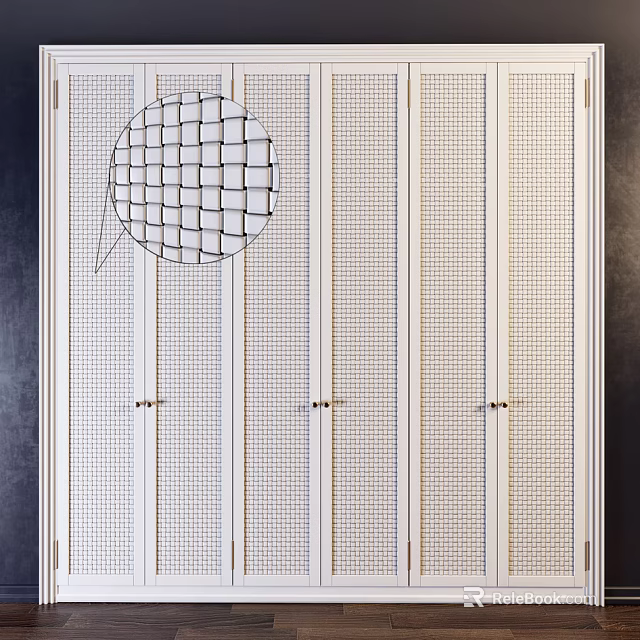 Sleek Modern Wardrobe Doors With Vertical Perforated Slats And White Finish 3d model 