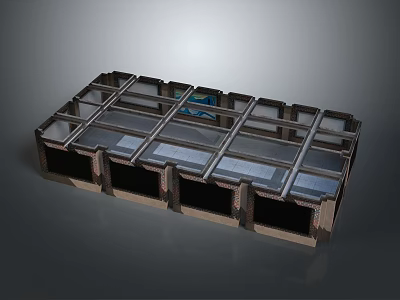 Modern Architectural Modular Frame Structure With Metal Grid And Transparent Panels 3d model