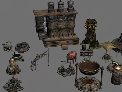 Ancient Architecture Stone Structure With Towers Traditional Decorations And Historic Architectural Details 3d model