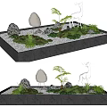 Small Courtyard Garden Design with Stones Green Plants Deer Sculpture Lantern and Gravel Lawn