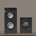 Modern Black Washing Machines Double Drum and Single Drum Home Interior with Wooden Floor