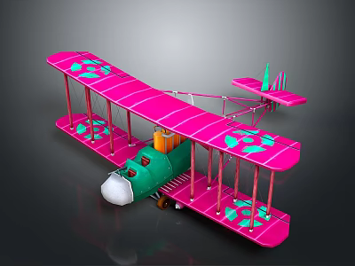 Space and Aerospace Themed Pink Green Biplane Model Display with Detailed Design 3d model