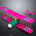 Space and Aerospace Themed Pink Green Biplane Model Display with Detailed Design