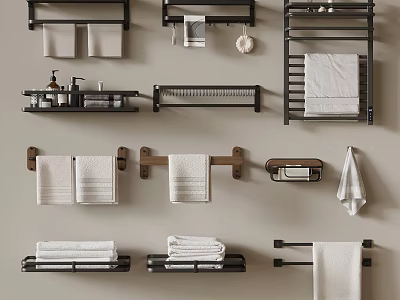 Bathroom Accessories With Wall Mounted Towel Racks White Towels And Stylish Hardware 3d model