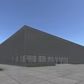 Large Modern Industrial Factory Building Featuring Metal Facade Glass Windows And Doors With People Walking