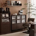 Modern Wooden Buffet Cabinet With Coffee Machine Tea Set And Potted Plant In Dining Area