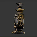 Ornate Household Decorative Bottle With Golden Trim Floral Pattern Carved Base And Curved Lid