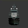 Green Tugboat With Cabin Deck Yellow Fenders And Marine Equipment For Water Transport