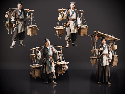 2D ancient costume figure ancient man ancient peddler ancient costume did not sell peddler ancient peddler 3d model