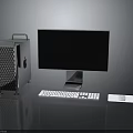 Modern Apple Desktop Setup With Silver Tower Monitor Keyboard And Mouse