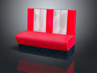 Stylish Multi Seat Sofa With Red Upholstery White Striped Backrest And Dark Base 3d model