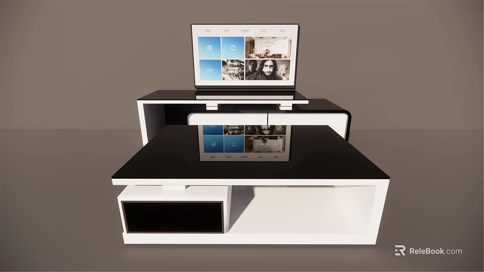 Modern Black And White TV Stand With Sleek Design And Storage Drawers 3d model 