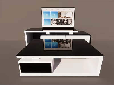 Modern Black And White TV Stand With Sleek Design And Storage Drawers 3d model