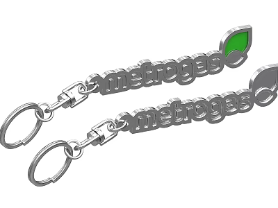 Stylish Accessory Ornament Set With Metal Keychains Metrogee Lettering And Green Leaf Accent 3d model