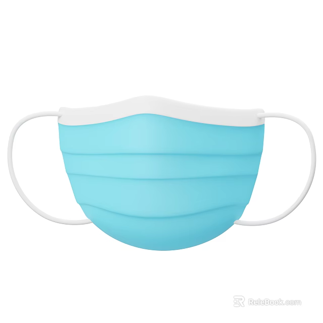 Blue Protective Face Mask With White Ear Loops And Pleated Design 3d model 