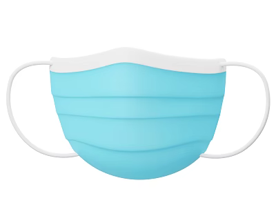 Blue Protective Face Mask With White Ear Loops And Pleated Design 3d model
