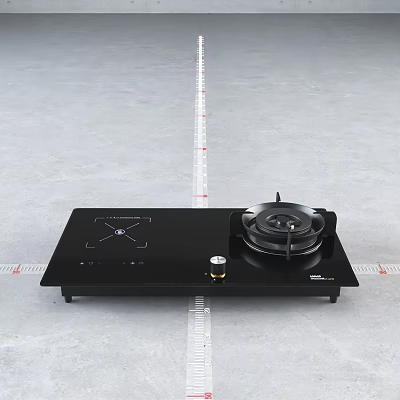 Black Kitchen Appliance with Gas Stove Burner Induction Cooktop Panel and Control Buttons 3d model